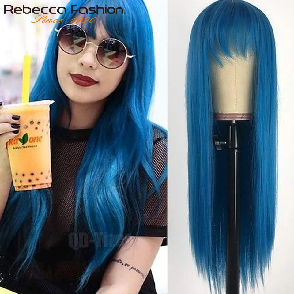 Brazilian Straight Human Hair Wigs With Bangs Burgendy Put On And Go 100% Remy Human Hair Wigs Full Machine Made Wigs For Women