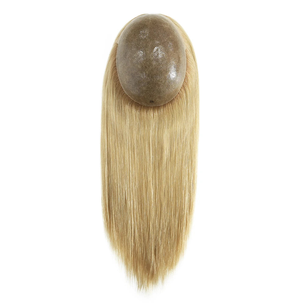 New Women Toupee Thin Skin Full PU 0.06mm Women Topper Vloop Brazilian Human Hair Wigs 7x9inch Natural Human Hairpiece System