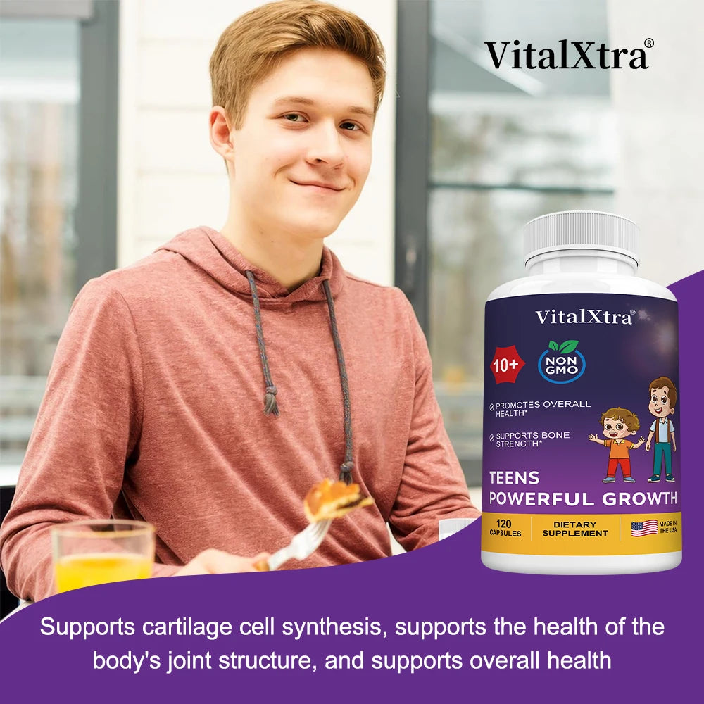 TEENS POWERFUL GROWTH Supplements Capsules, Containing Vitamin D3 + K2, Calcium, To Strengthen Bones and Enhance Immunity
