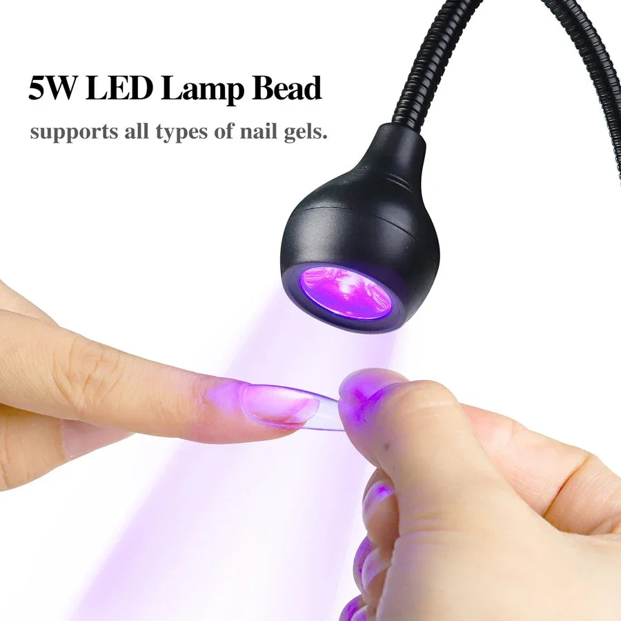 5W LED UV Gel Nail Curing Lamp with Clip And Flexible Tube Nail Dryer for Gel Polish