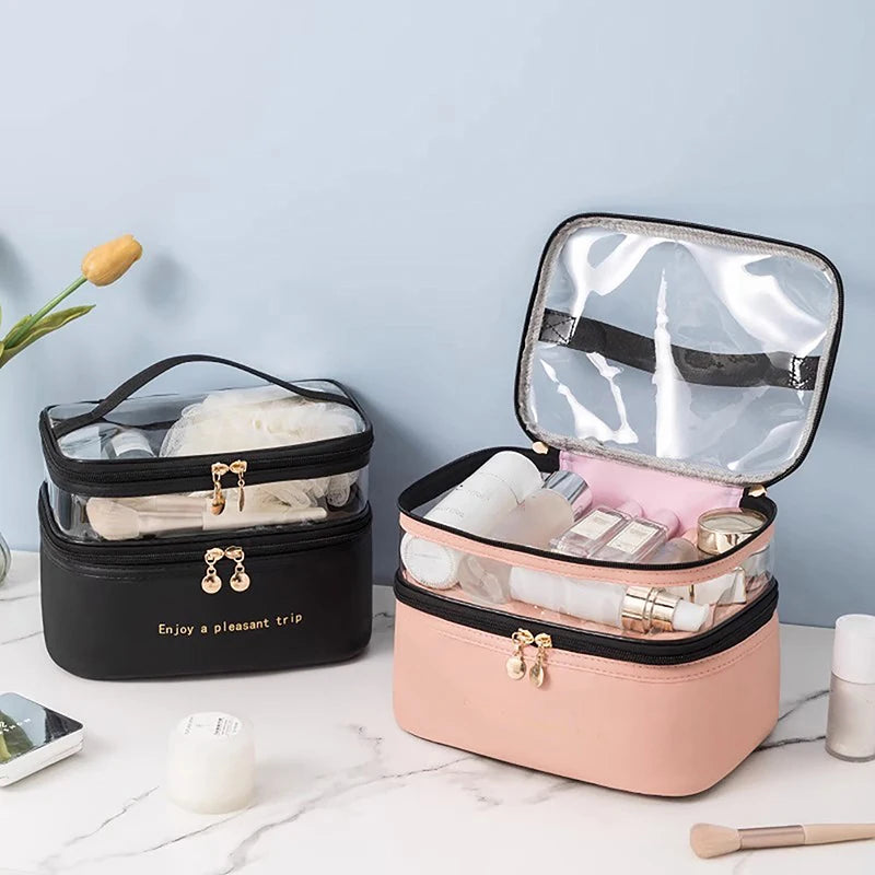 2026 Waterproof PVC Women Cosmetic Bag Portable Traveling Leather Toiletries Big Capacity Travel Makeup Organizer