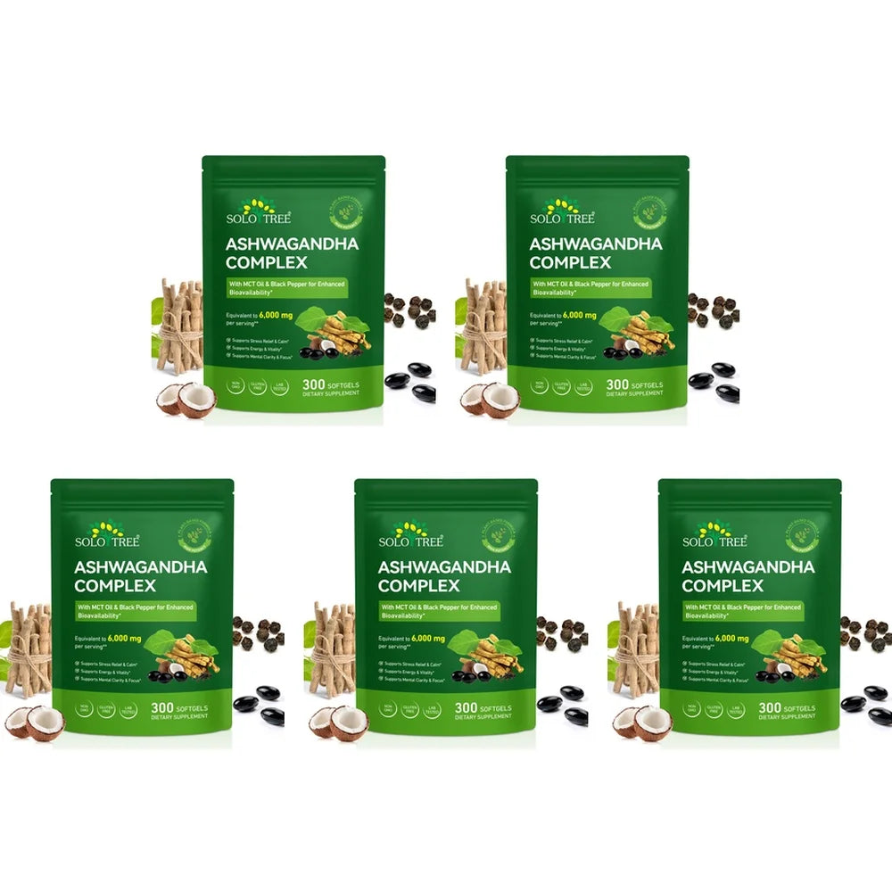 Ashwagandha Complex Softgels with MCT Oil and Black Pepper 20:1 Extract Stress Relief, Mental Focus Energy Support 300 Softgels
