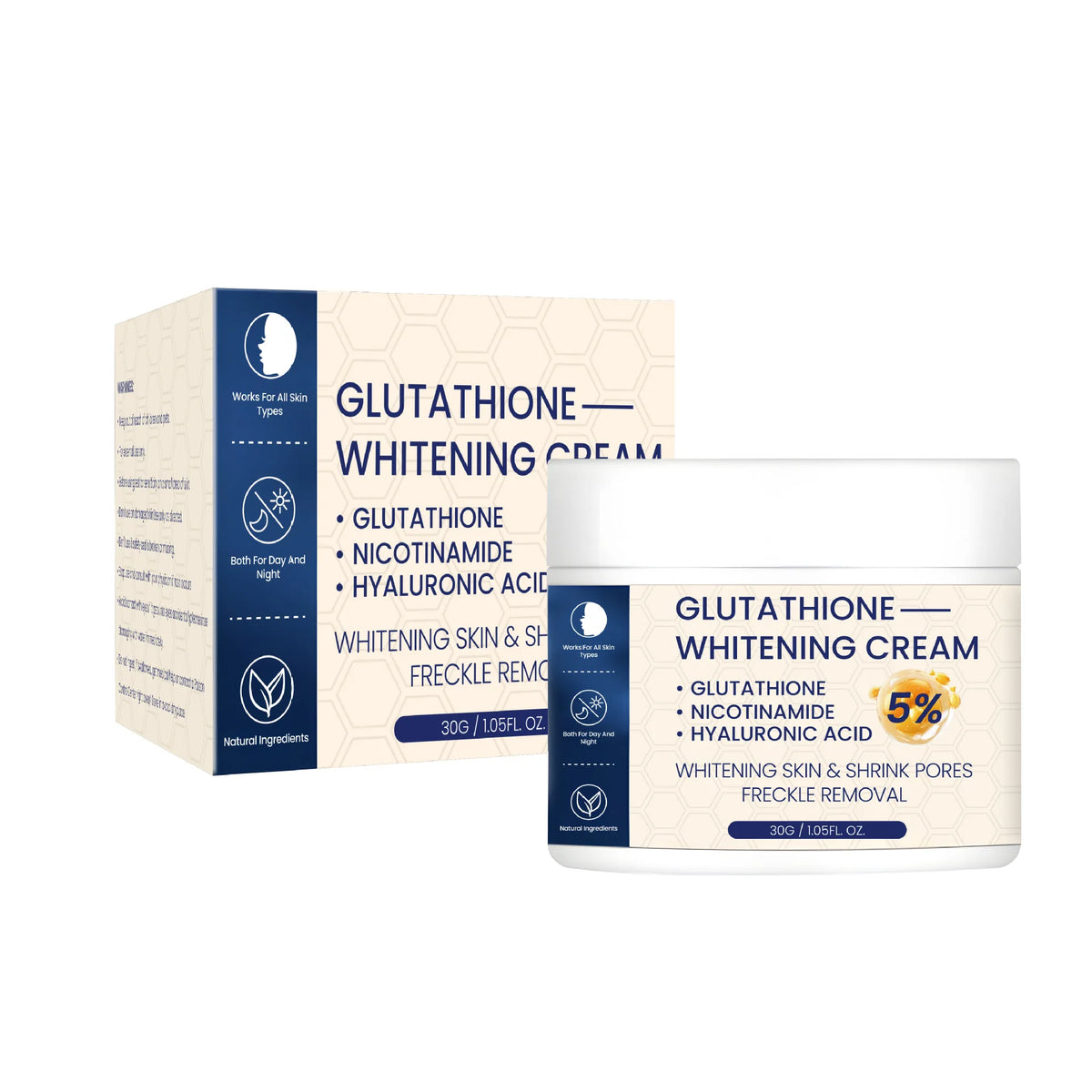 Whitening Face Cream, Reduce Dark Spots, Sun Spots, Melanin, With Collagen, Glutathione, Even Skin Tone For All Skin Types