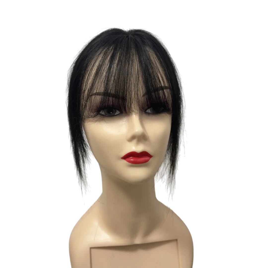Invisible Human Hair Topper With Bangs Magic Tape Design Handmade Forehead Hairline Lace No Clips Bangs New Style