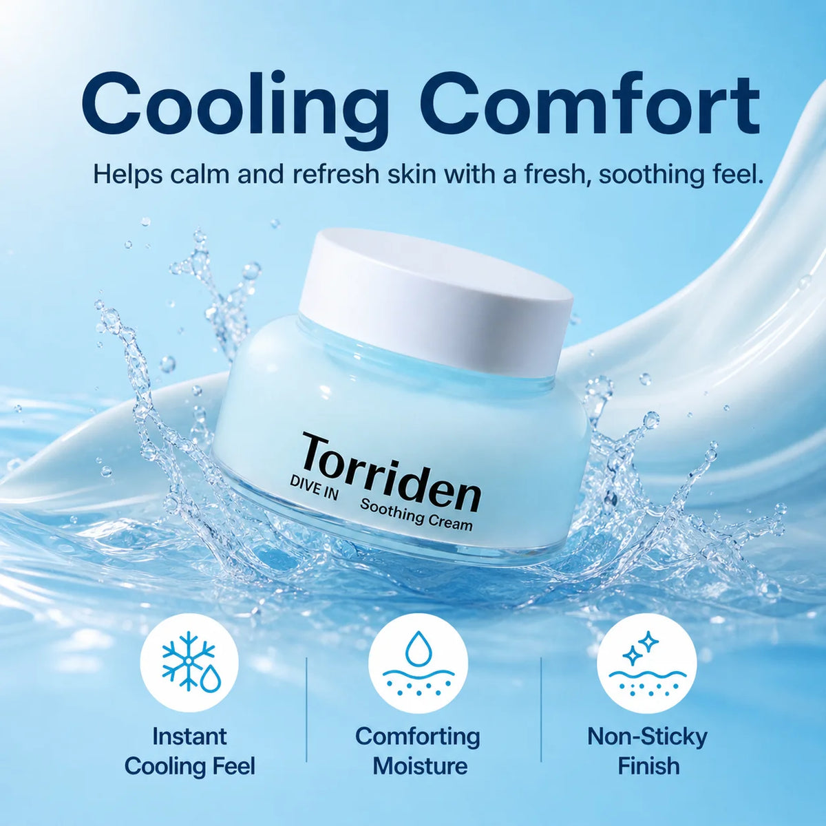 Torriden DIVE‑IN Soothing Gel‑Cream, Cooling Lightweight Moisturizer for Face, Smooth Non‑Greasy Texture, Instant Hydration Calm