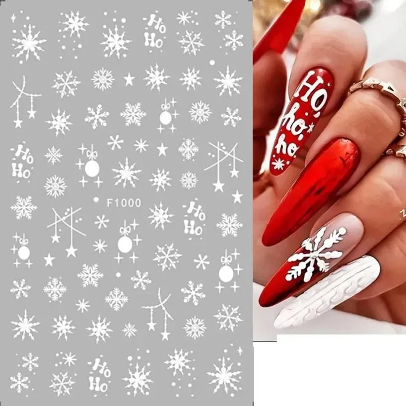 5D White Snowflakes Embossed Nail Art Stickers Winter Charm Decals Self Adhesive Christmas New Year Slider Decoration Manicure