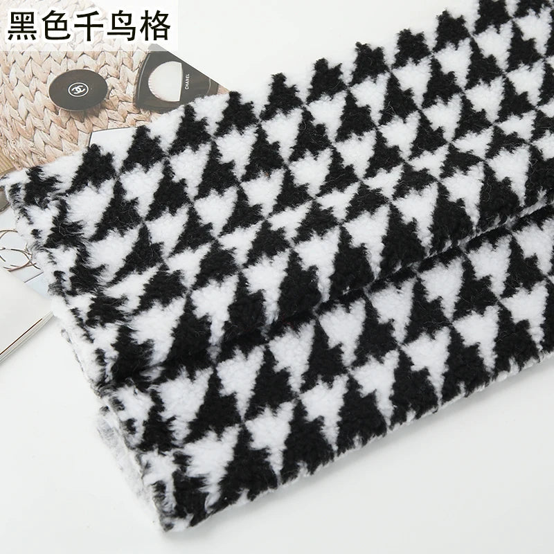 Thickened Short Hair Plush Fabric By The Meter for Needlework Autumn Coat Hoodies Dolls Diy Sewing Cloth Warm Soft Bear Plaid