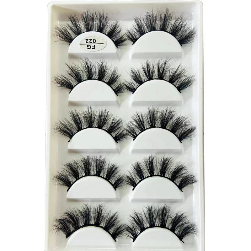 HBZGTLAD 5Pairs Handmade Mink Lashes Short False Eyelashes Dense Natural Long Messy Eye Lashes Reusable Stage Makeup Eyelashes