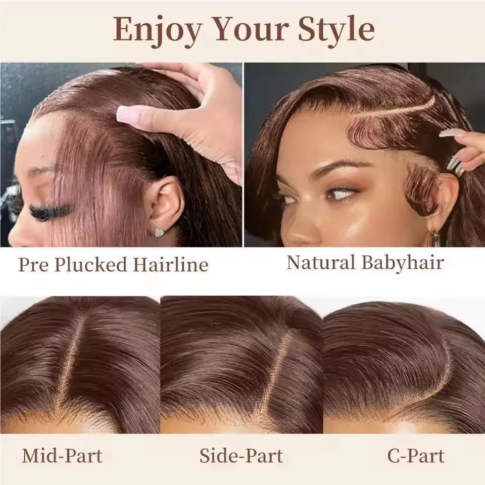 40 Inch 13x6 Chocolate Brown HD Bone Straight Lace Front Wigs Human Hair Brown Glueless Wig 13x4 Brazilian Lace Frontal Wigs