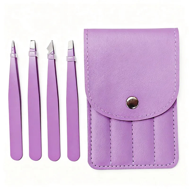 1/4pcs Stainless Steel Tweezers Kit Eyebrow Eyelash Tweezers with Storage Bag Hair Removal Tweezers for Beauty Salon&Home Use