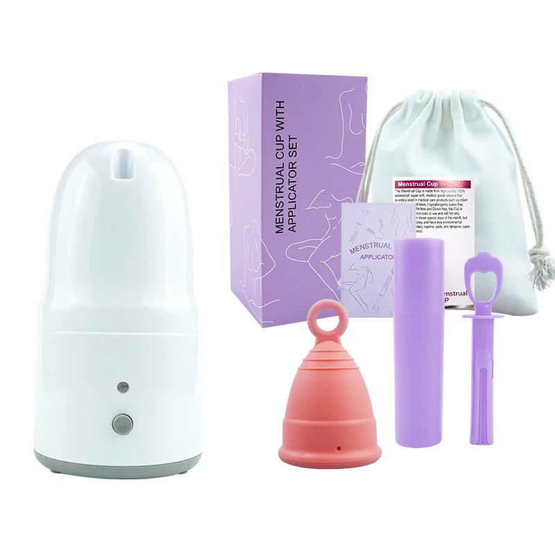 Certified Cup Kit Steam Sterilizer Applicator Reusable Soft Silicone Lady Cup Sterilization Women Health Care Feminine Hygiene