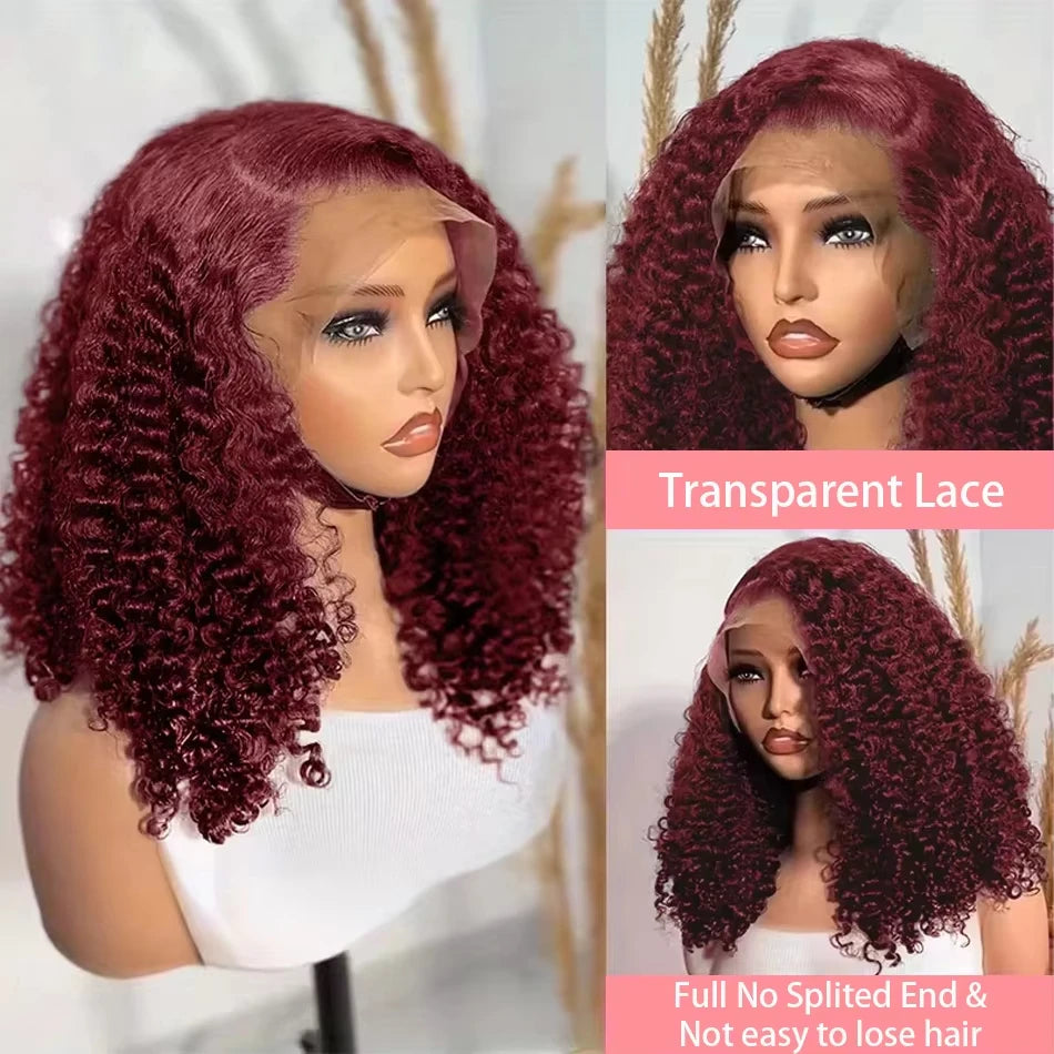 180 Density Burgundy 99J Short Bob Wigs Deep Wave 13x4 HD Lace Front Human Hair Wig Water Deep Curly Glueless Lace Closure Frontal Wig