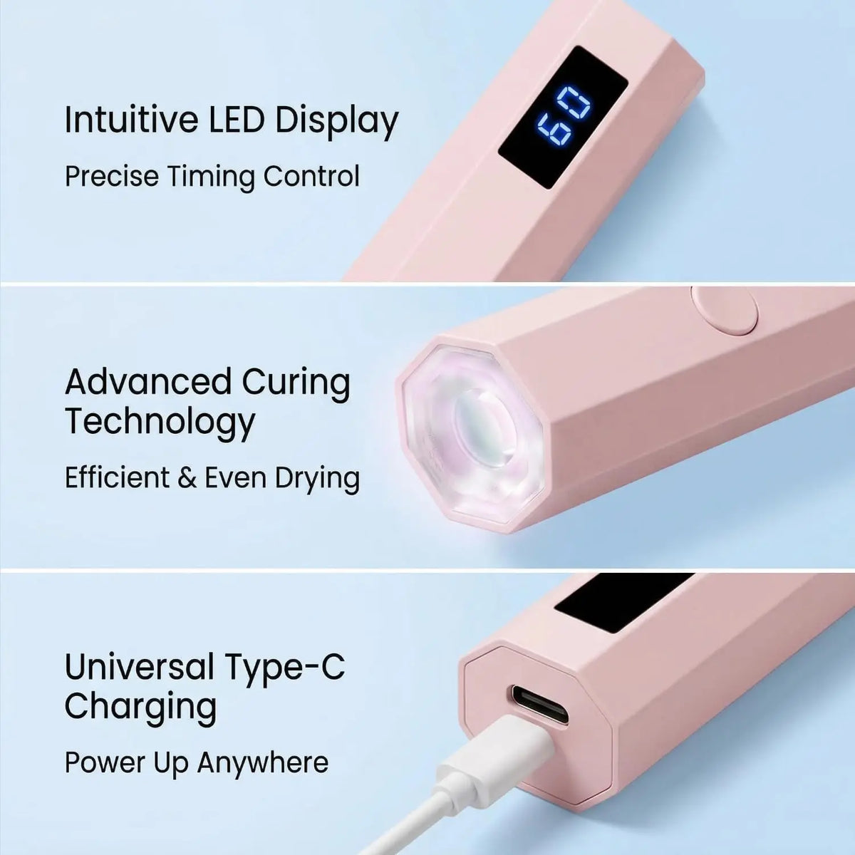 Portable USB Mini LED UV Nail Dryer, LCD Digital Display Gel Nail Curing Lamp, Compact Professional Manicure Tool