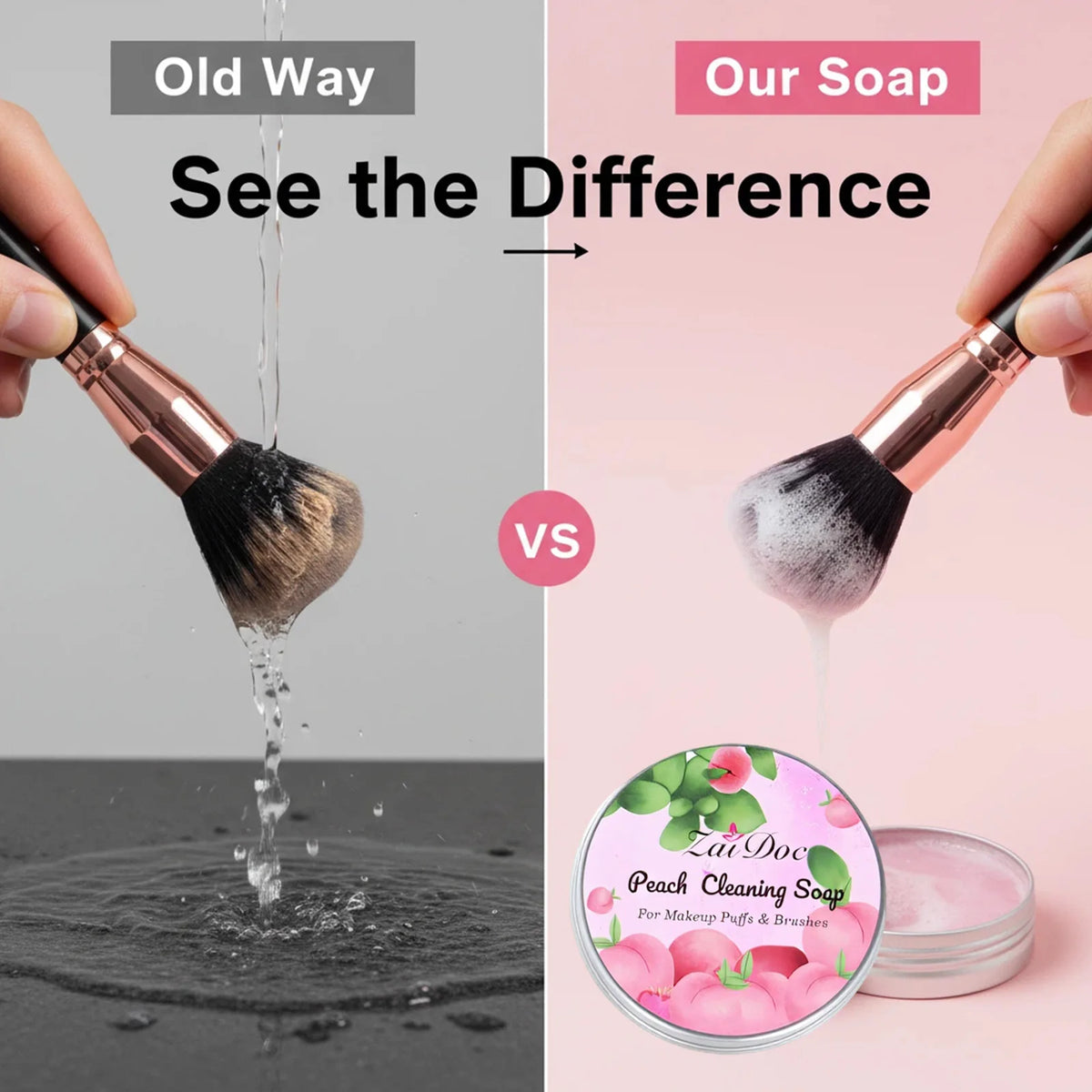 ZaiDoc Makeup Brush Cleaning Soap Blue Starry or Pink Peach Oolong with Cleaning Pad 2-in-1 Solid Brush Cleaner Mat for Beauty Blender Sponge Makeup Gentle Deep Cleaning Tool