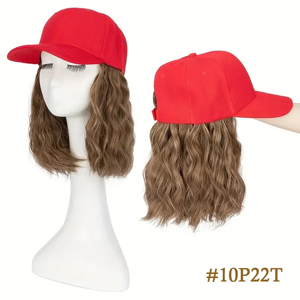 8" Short Wave Baseball Cap Wigs with Curly Hair Extensions for Women Daily Wear Synthetic Wave Adjustable Baseball Hat Wigs