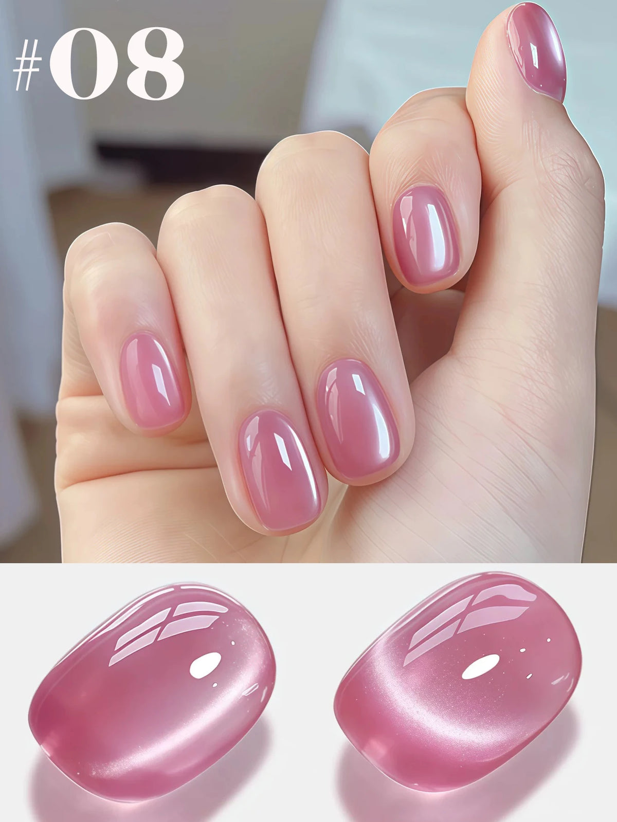 MN 10ML 1-16PCS Moonlight Ballet Magnet Cat Eye Nail Polish Gel Nude Pink Style With Gold Glass Beads Cat Eye Look Nail Polish