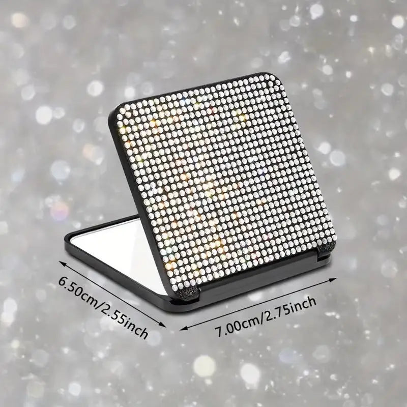 Rhinestone Compact Makeup Mirror Double Sided Foldable Portable HD Reflection for Daily Makeup Touch Up Travel Gift