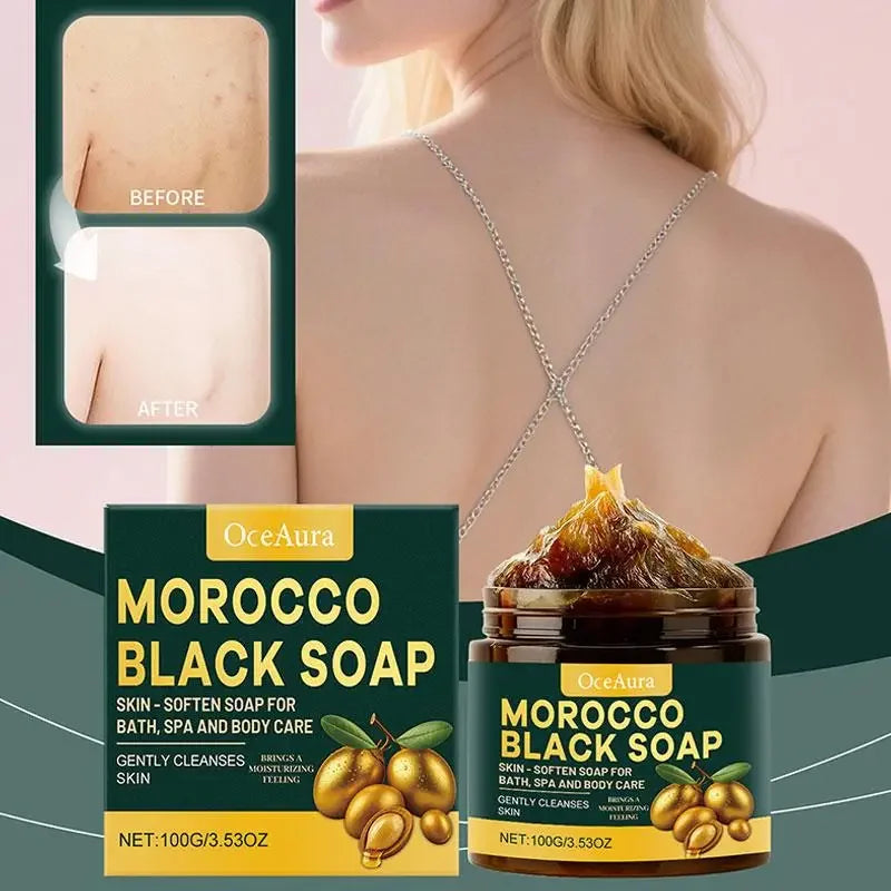 Moroccan Black Soap Deep Cleansing Gentle Care Moisturizing Body Soap with Olive & Argan Oil for Soft Smooth Skin 100g