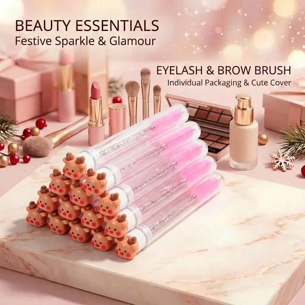 10pcs Christmas Mascara Eyelash Brush in Tube with Christmas Socks, Dust-Proof Reusable Mascara Wand Lash Applicator Makeup Tool