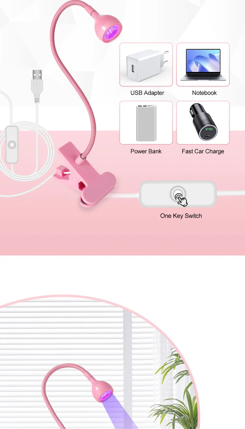 UV LED Light for Nails Polish Drying Lamp 360 Flexible Clip-on Desk Clip Mini USB Portable Nail Dryer Manicure Salon Tools