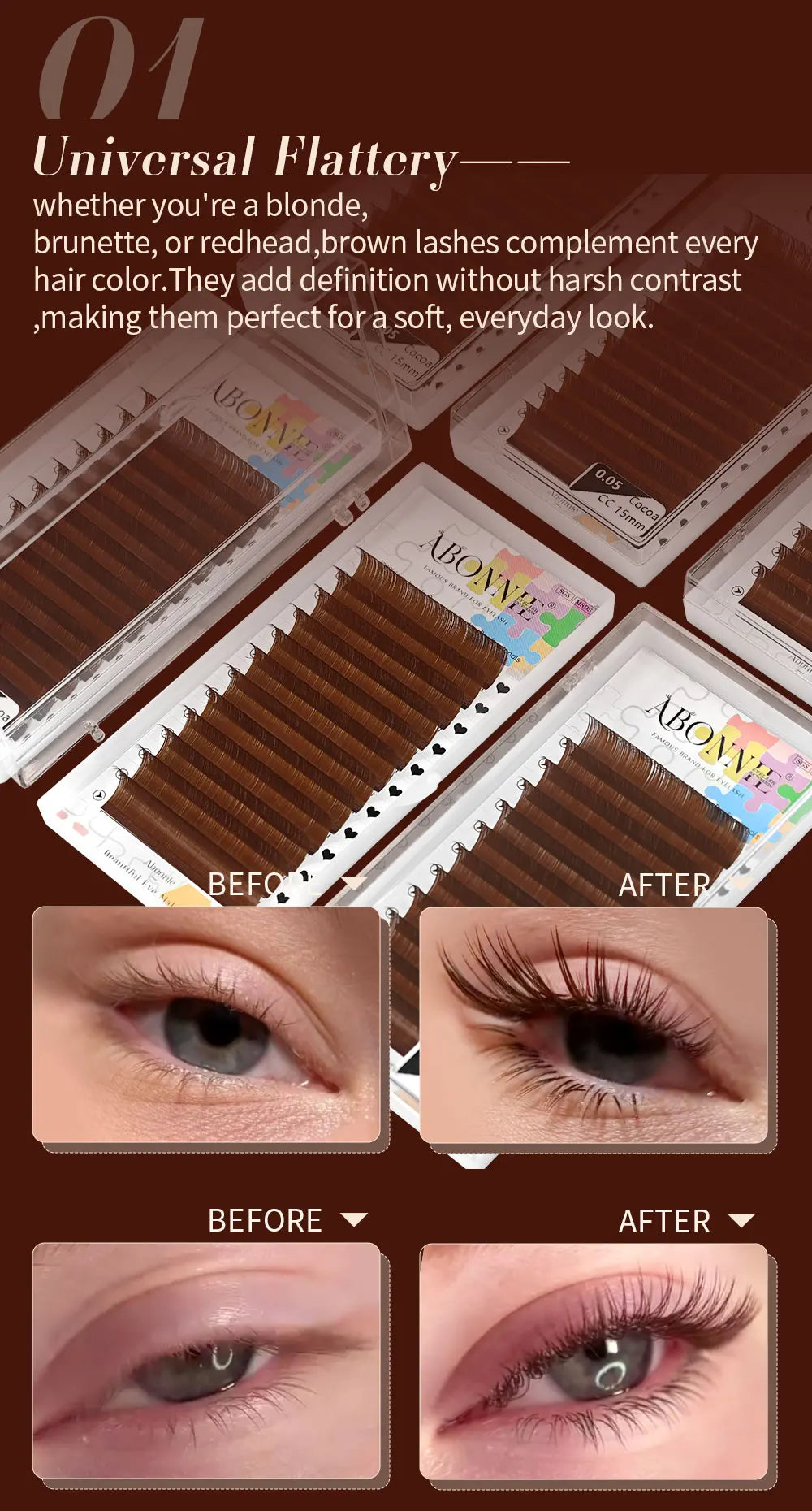 Abonnie LB Lashes Brown Classic Eyelash Extensions Russian Volume Lashes Fluffy Eyelash for Anime Eyelashes