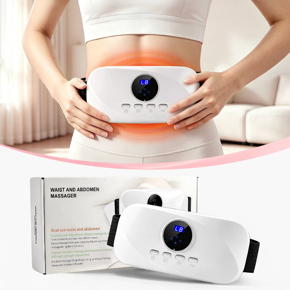 Cordless Abdominal Heating Massage Belt - 8 Vibration Modes, 3 Hot Compress Levels, for Menstrual Period,Daily Muscle Relaxation