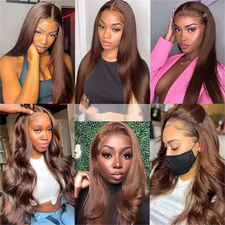 13x4 4# Chocolate Brown Lace Front Wigs Human Hair For Women  Hd Straight Lace Frontal Wig Closure Human Hair Vietnamese Hair