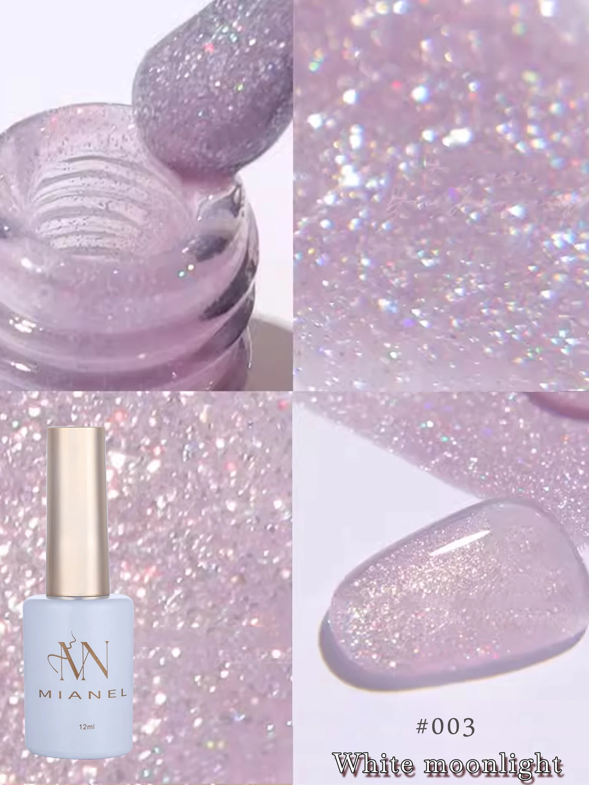 MN 1-9PCS Pink Blue White Green Color Series Gel Nail Polish With Strobe Glitter Brocade Diamond Gel Polish