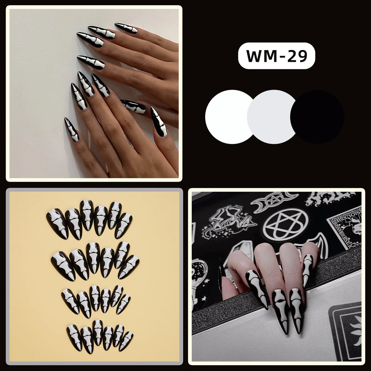 24pcs Halloween False Nails Ghost Witch Pumpkin Print Fake Nails Tips Wearable Detachable European Long Ballet Press on Nails