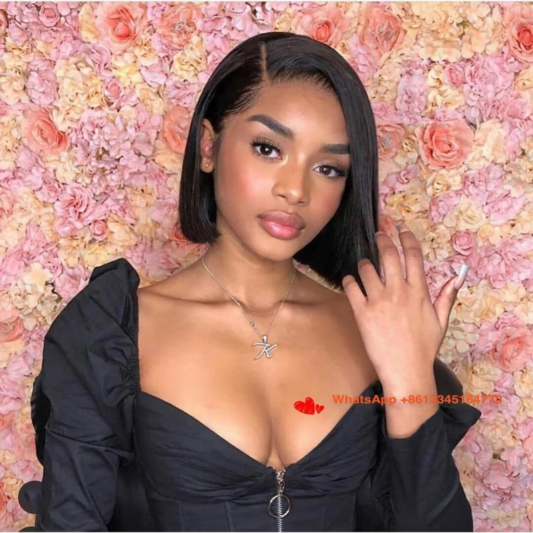 13x6 HD Lace Frontal Short Bob Wig Bone Straight Lace Front Wig Double Drawn Human Hair Wigs Preplucked Real 250 Density Natural Hairline Human Hair Wig 3 Days Delivery
