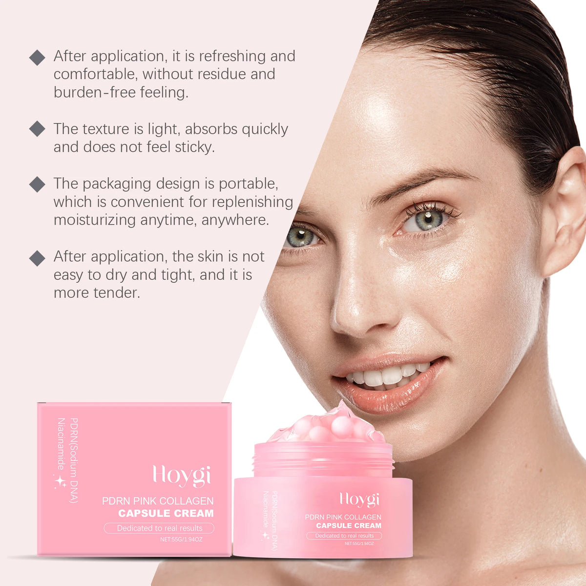 PDRN Pink Collagen Face Serum Skin Oil Control Lasting Moisturizing Facial Cream Skin Care Gel Lightweight Non-Greasy Cream