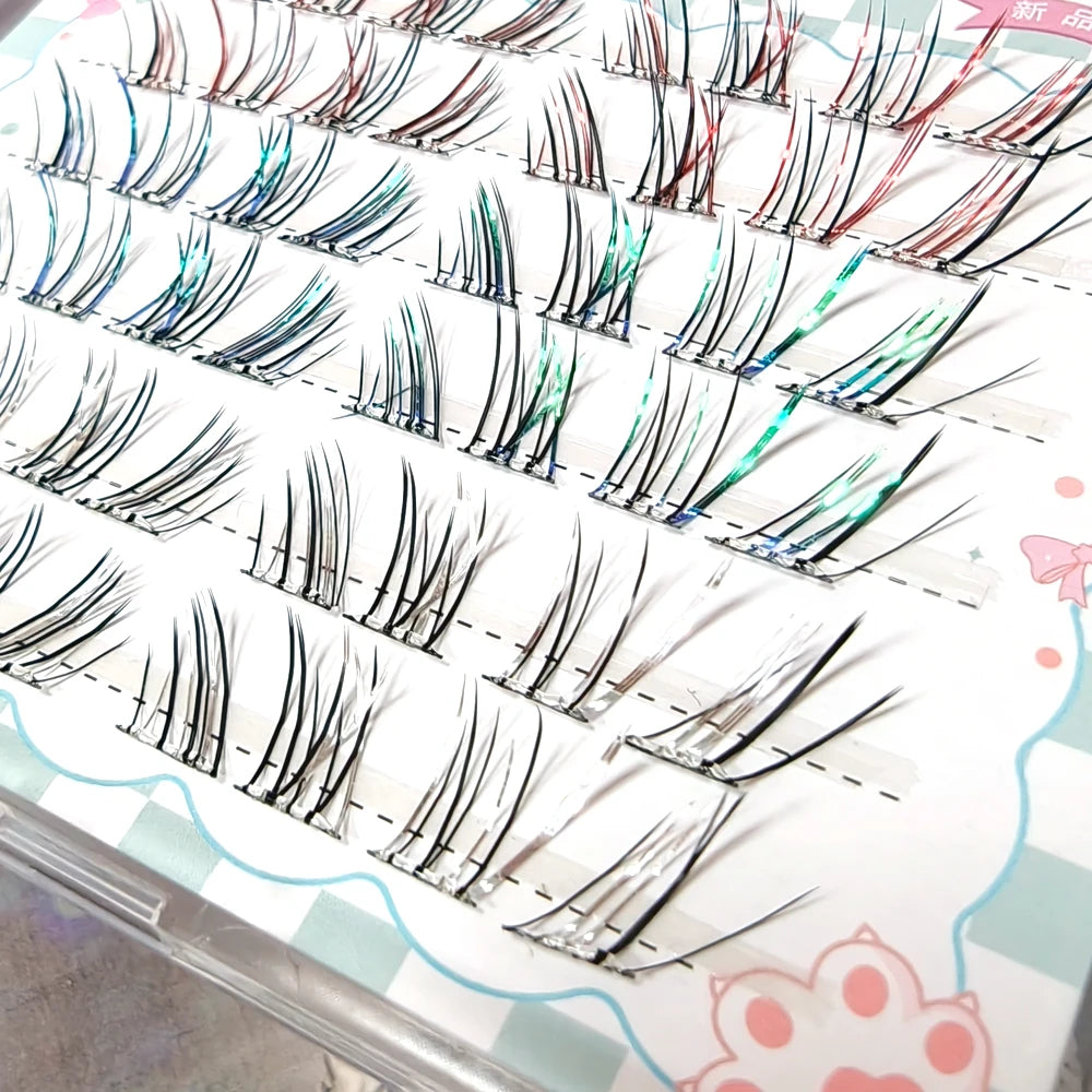 Colorful Indidual False Eyelashes Extension Laser Segmented Eye Lashes Handmade Natural Party Holloween Xmas Shinny Eyelash Tool