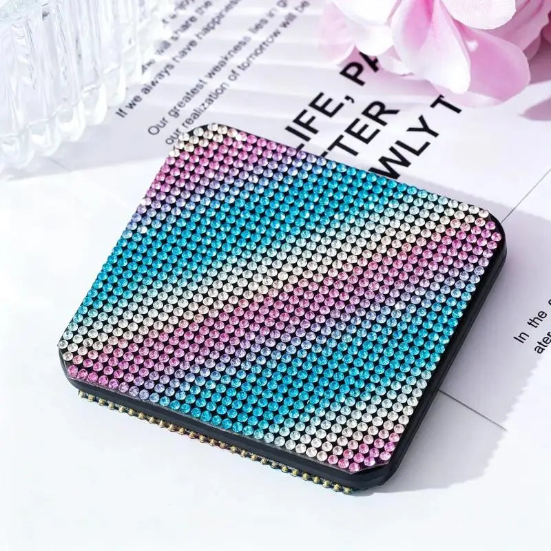 Rhinestone Compact Makeup Mirror Double Sided Foldable Portable HD Reflection for Daily Makeup Touch Up Travel Gift