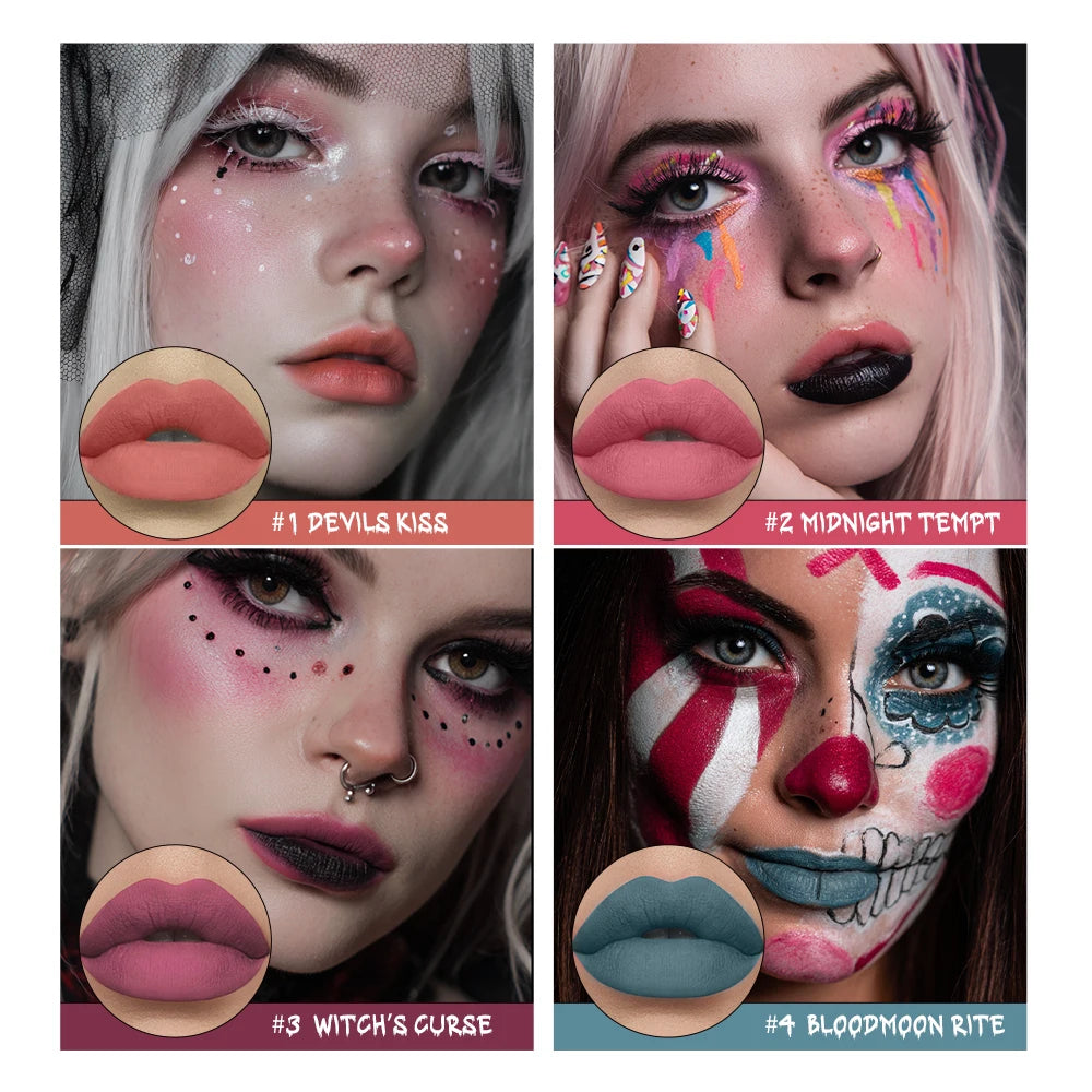 Halloween Gothic Makeup Set 5pcs Lip Stain Dark Cream Blush Eyeshadow Stick Glitter Eyeliner with Bag Cosplay Party Face Body