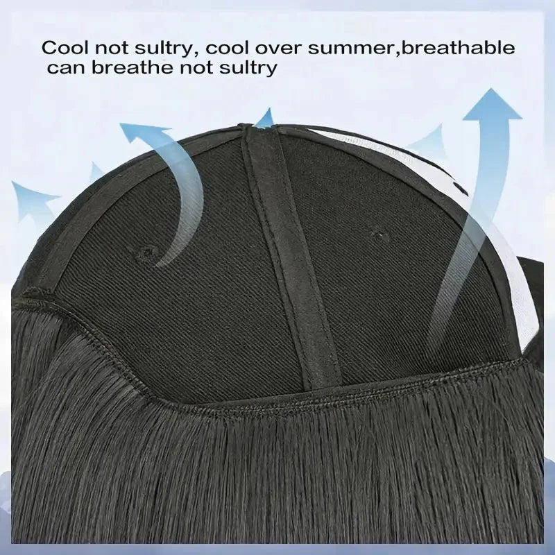 18Inch Synthetic Long Straight Hair Extension Baseball Cap  Adjustable Black Blonde Hairpiece Fashion Hat Wig