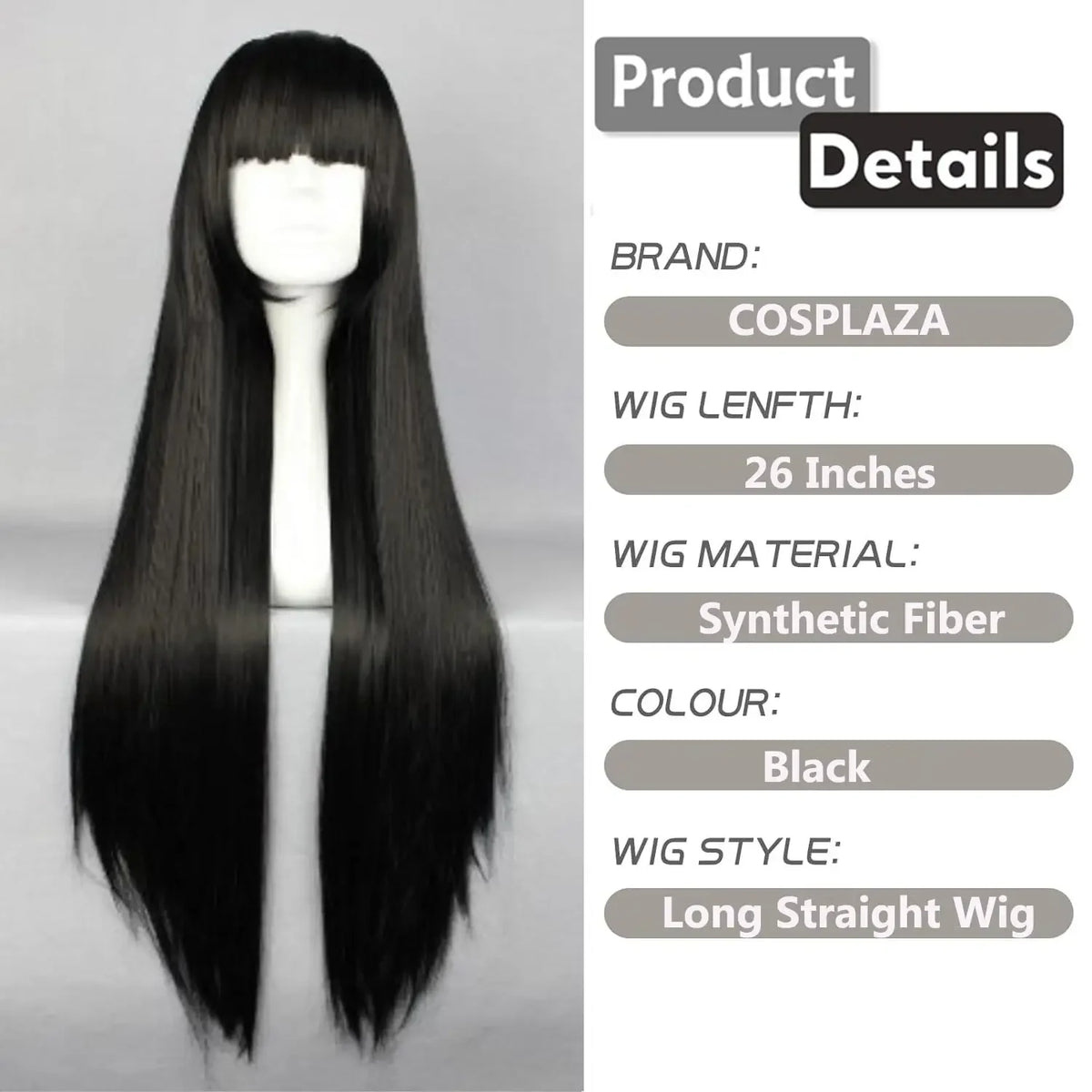 Anime Cosplay Wig Long Straight Flat Bang Synthetic Wig Anime Black Hair Wigs