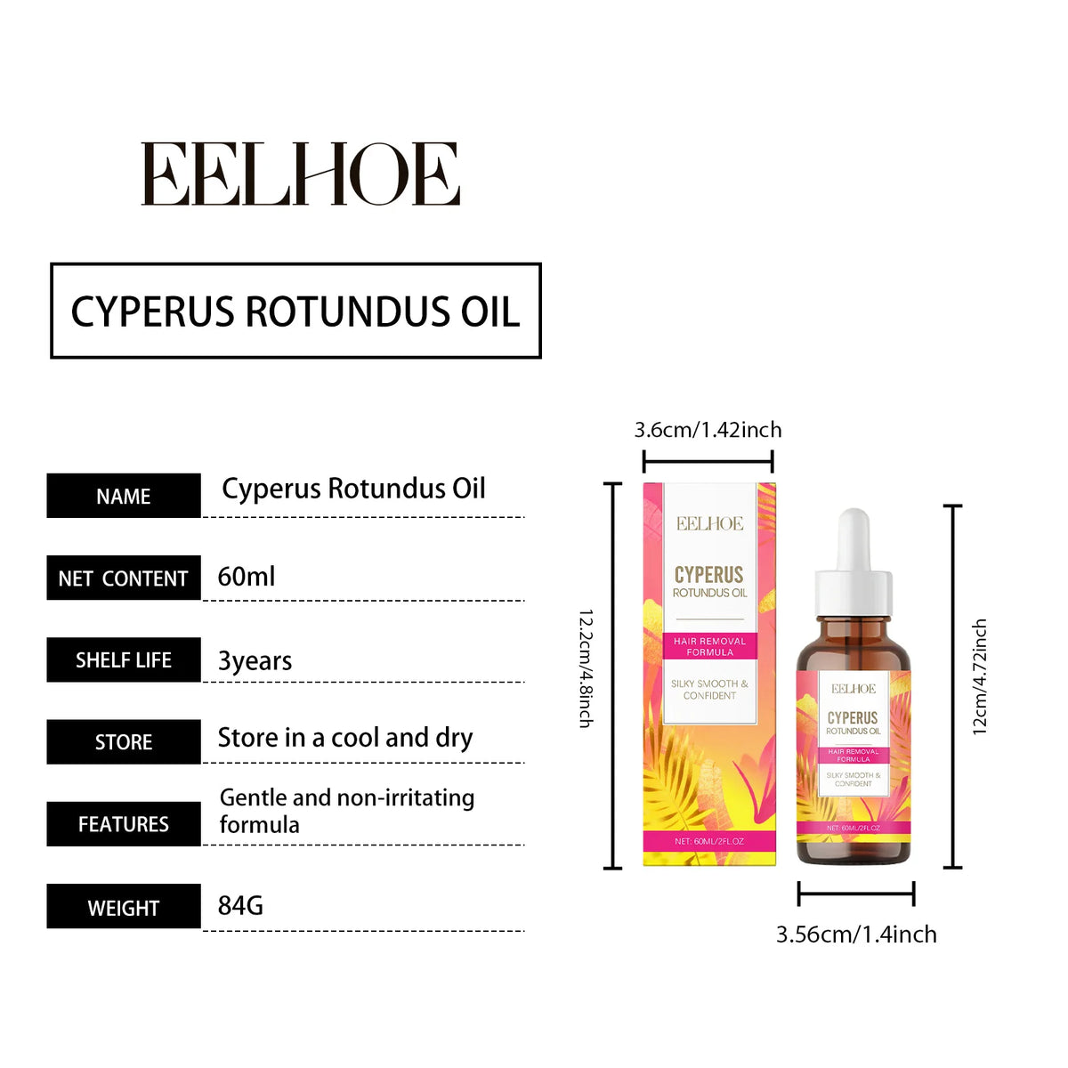 Cyperus Rotundus Oil for Hair Removal Painless Soothing & Nourishing Depilatory Cream for Legs Arms Underarms Smooth Skin Care