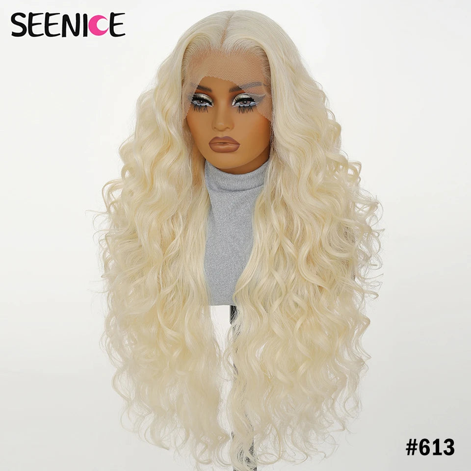 13x6 HD Synthetic Blend Lace Front Wig 30 Inch Long Deep Wavy Ombre Blonde Ginger for Afro Women Heat Resistant Cosplay Wig