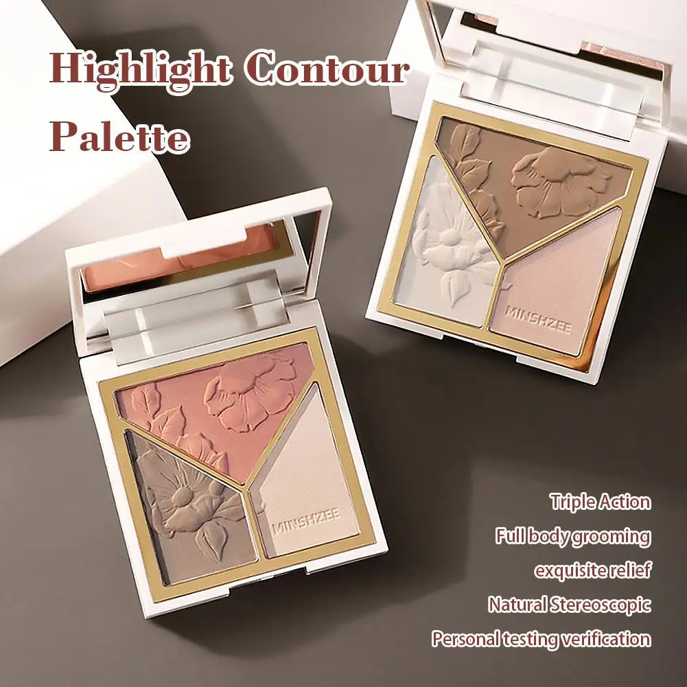 3 colors Highlight Matte Fine Glitter blusher three-color palette Silhouette Nose Shadow Makeup Palettes Face Brightening
