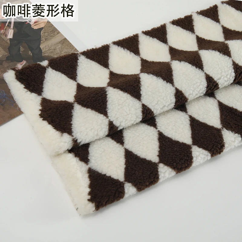 Thickened Short Hair Plush Fabric By The Meter for Needlework Autumn Coat Hoodies Dolls Diy Sewing Cloth Warm Soft Bear Plaid