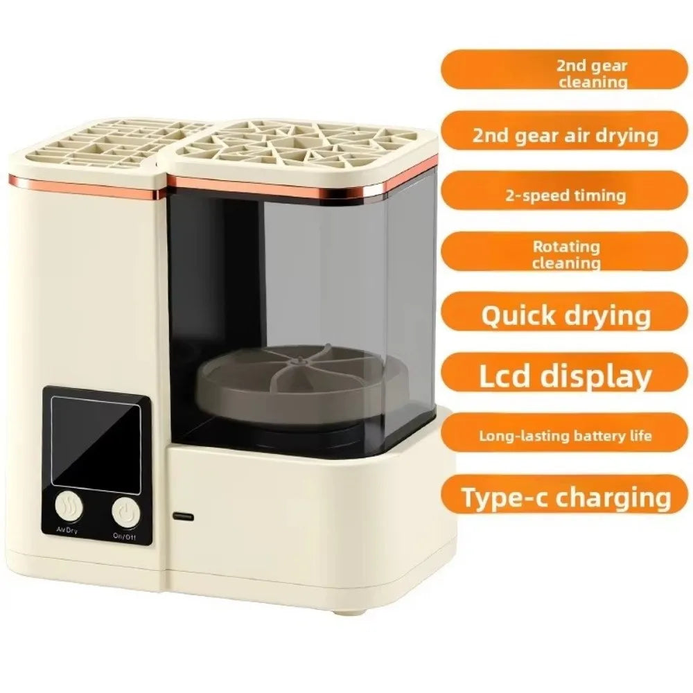 Portable Makeup Brush Cleaning Machine Electric Automatic Makeup Brush Dryer LCD Timer 2 Wash Modes Cosmetic Brushes Cleaner