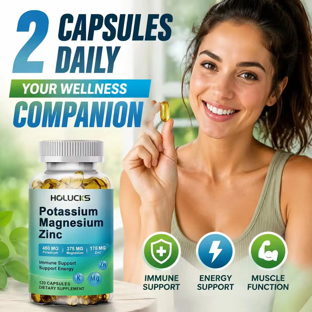 Potassium Magnesium Zinc Capsules - Bone & Heart Health Supplement, Sleep Support, Muscle Relaxation, Stress & Anxiety Relief