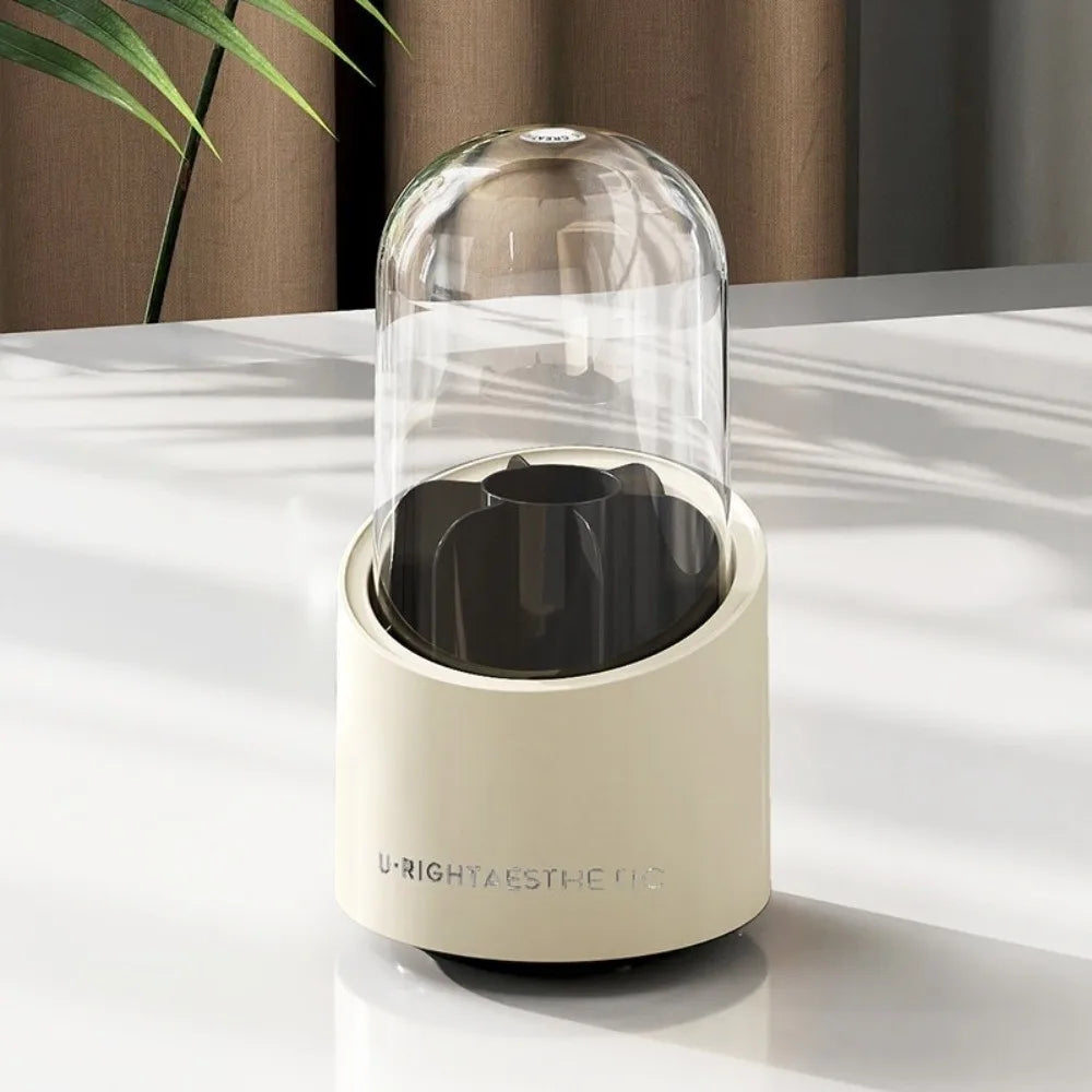 Large Capacity 360° Rotating Makeup Brushes Holder Waterproof Dustproof Cosmetic Storage Box Transparent Cover with Lid
