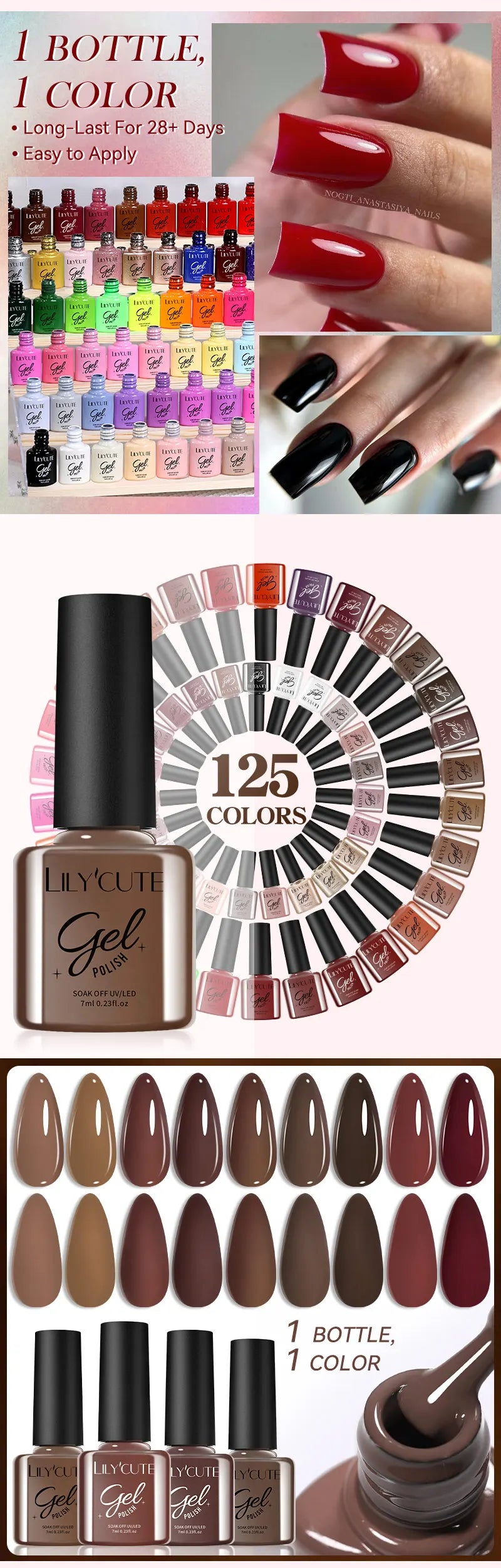 LILYCUTE Spring Summer 7ml Nail Gel Polish Long Lasting 125 Colors Soak Off UV Gel For Women French DIY Nail Art Supply