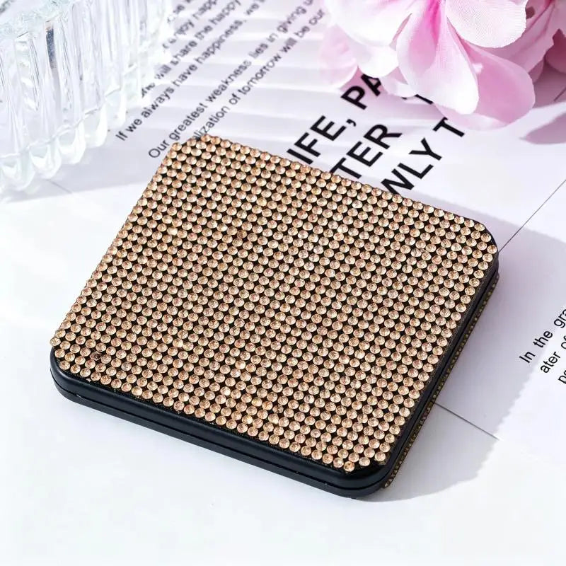 Rhinestone Compact Makeup Mirror Double Sided Foldable Portable HD Reflection for Daily Makeup Touch Up Travel Gift