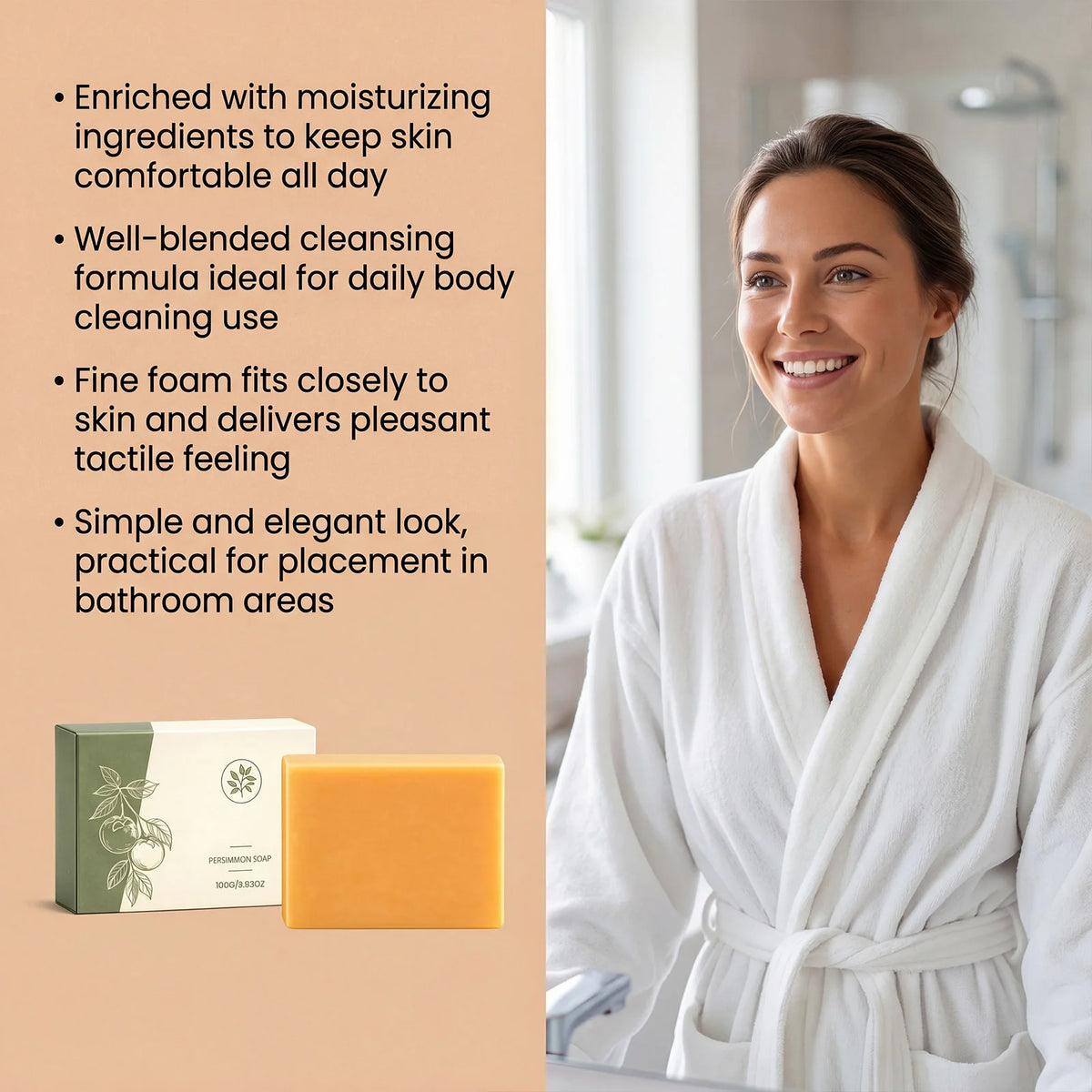 Persimmon Extract Soap Deeply Cleaning Moisturizing Nourishing Skin Rich Foam Refreshing Fragrance Skin Friendly Body Wash Soap