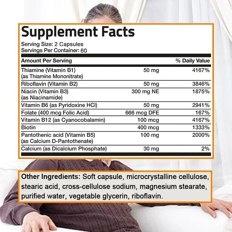 Vitamin B Complex - Stress, Immunity, Heart Health, Nervous System, Energy Metabolism Support - Non-GMO, Vegan, Gluten-Free