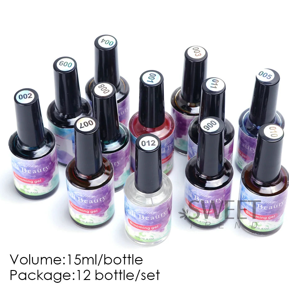 12pcs Watercolor Nail Gel Polish Smudge Blooming Ink Soak Off Varnish Marble Bubble Designer Charm Blossom Flower Manicure Decor