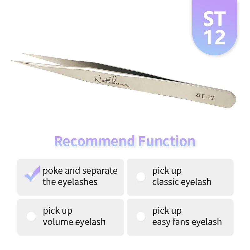 NATUHANA Eyelash Extension Tweezers Stainless Steel High Precision Stainless Steel Superhard Anti-Static Tweezers Makeup Tools
