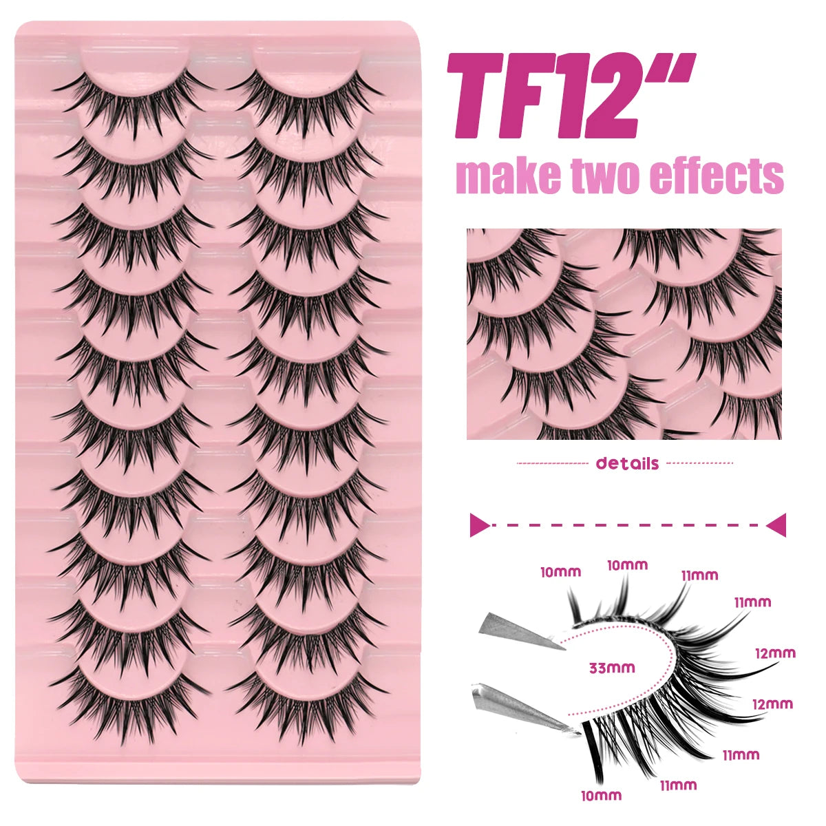 GROINNEYA Manga Lashes 5/10 Pairs 3D Clear Band Lashes Natural Look Mink Eyelashes Fluffy Cat Eye Lashes Pack Fake Eyelashes
